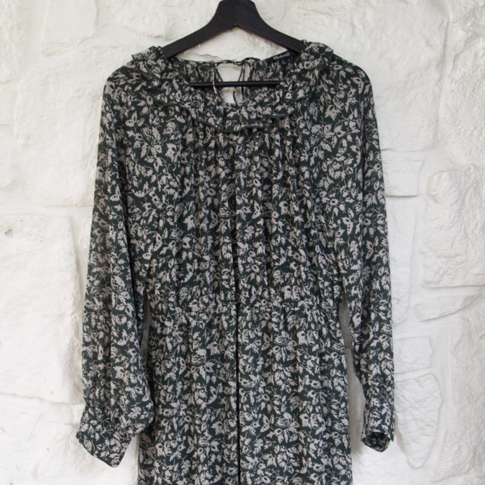 Madewell, sheer dark green, floral dress